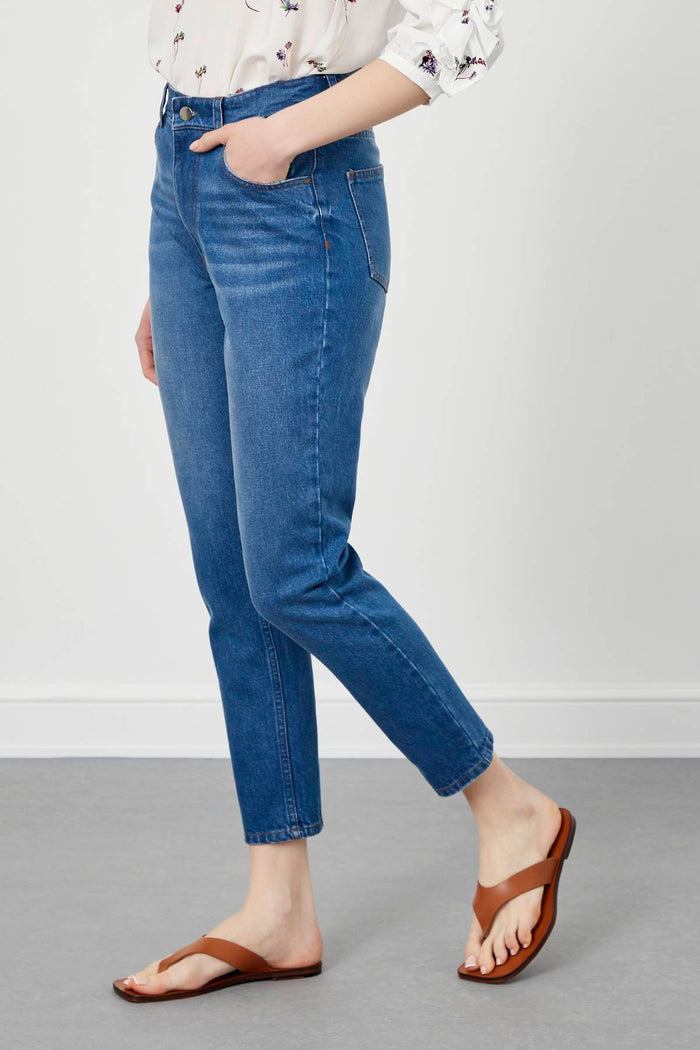 Blue Short-Leg High-Waist Jean