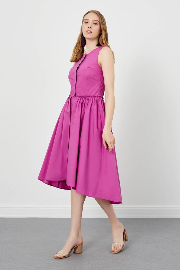 Purple Sleeveless Knee Length Shirt Dress
