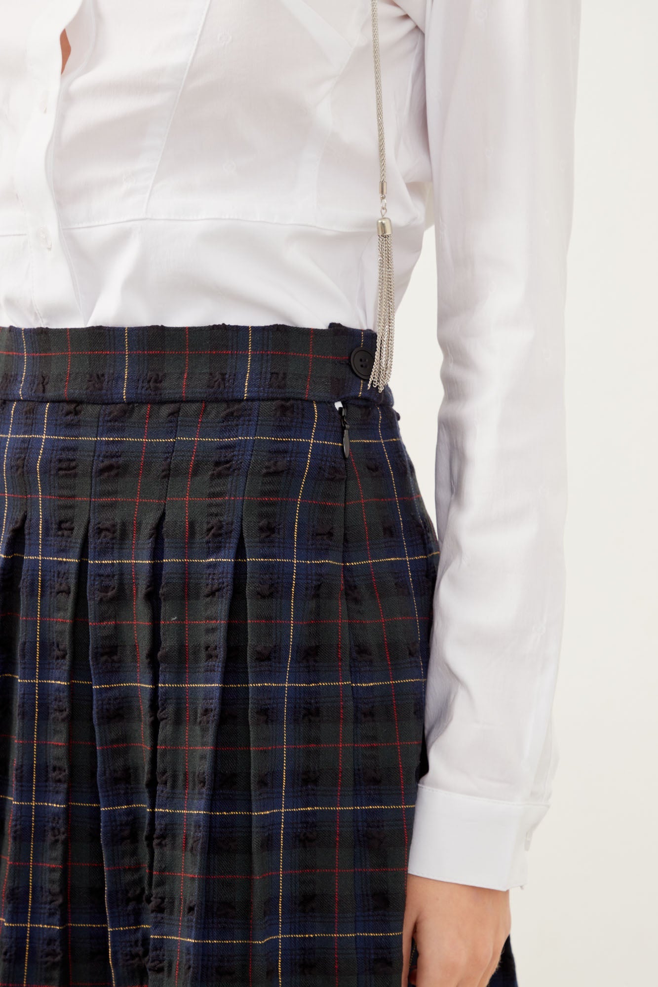 Navy blue outlet plaid pleated skirt