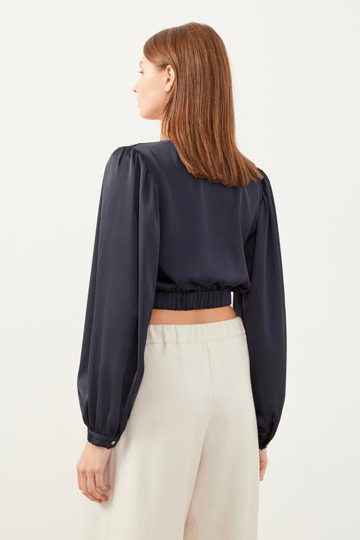 Navy Blue Double Breasted Cropped Blouse