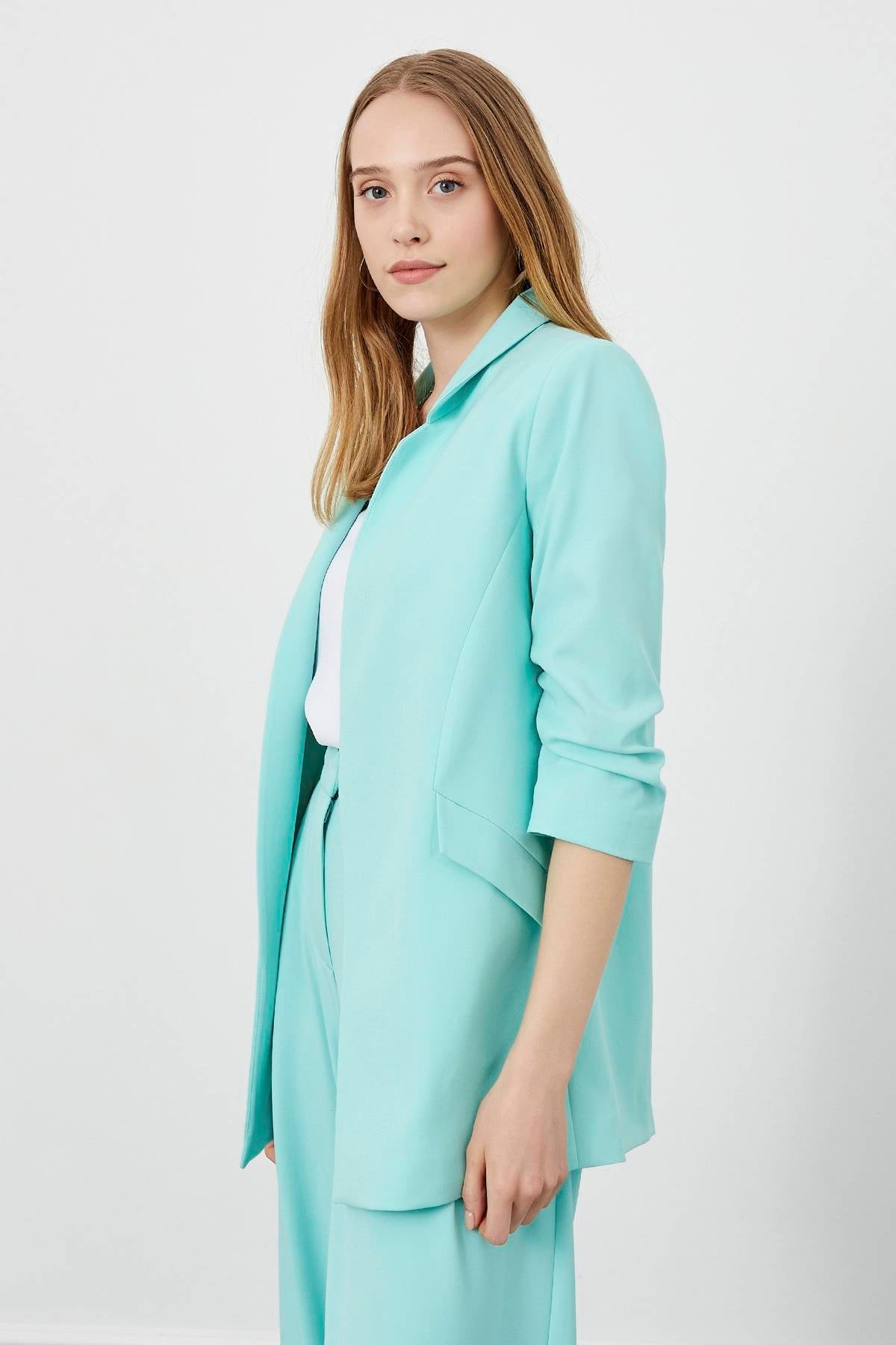 Mint Yeşili Kolları Büzgülü Oversize Kadın Ceket