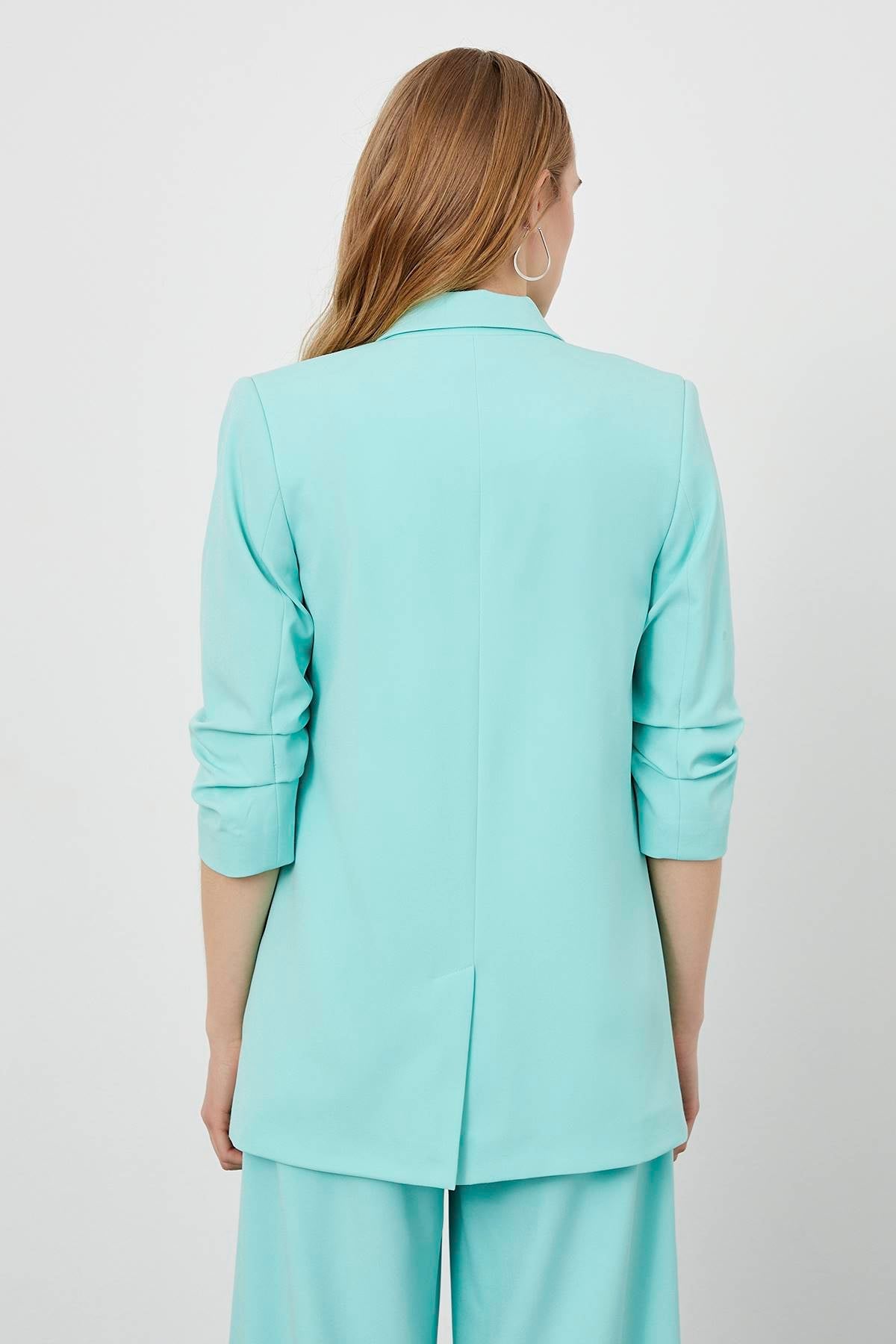 Mint Green Pleated Sleeve Oversize Jacket