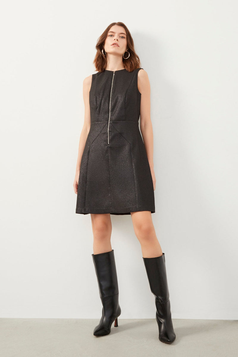 Black Zip Front Sleeveless Mini Dress