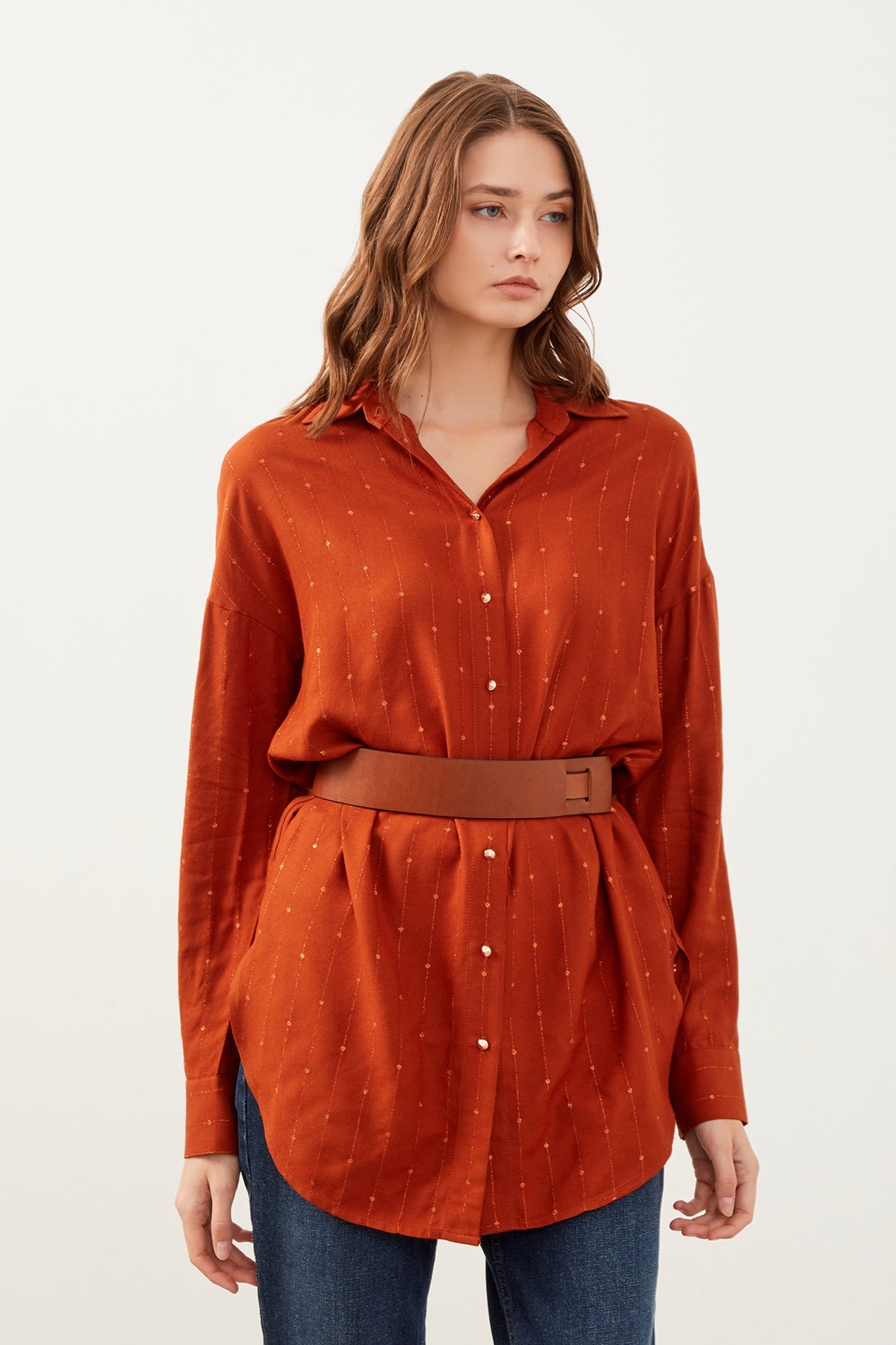 Orange Long Sleeve Oversize Shirt