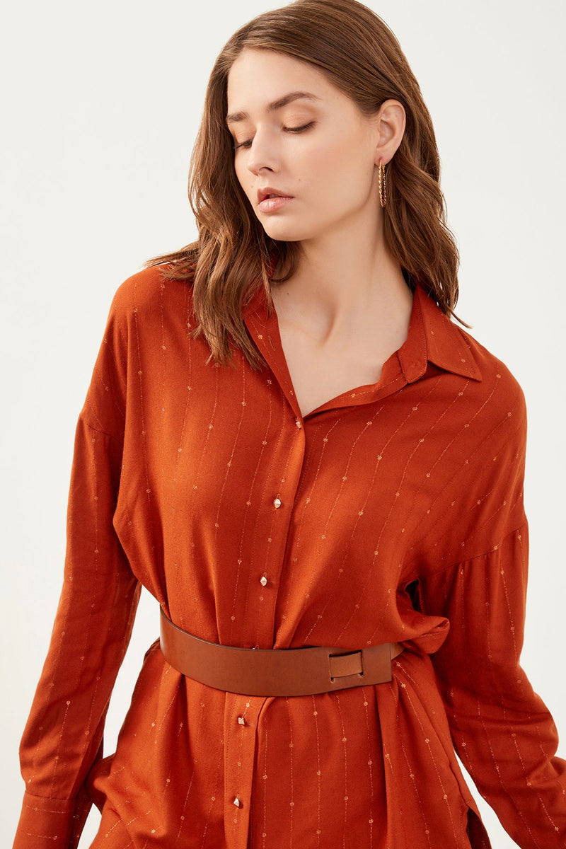 Orange Long Sleeve Oversize Shirt