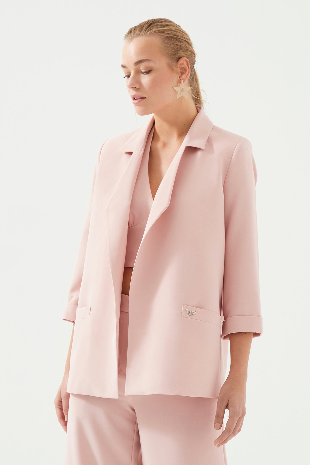 Pink Folded Sleeve Jacket