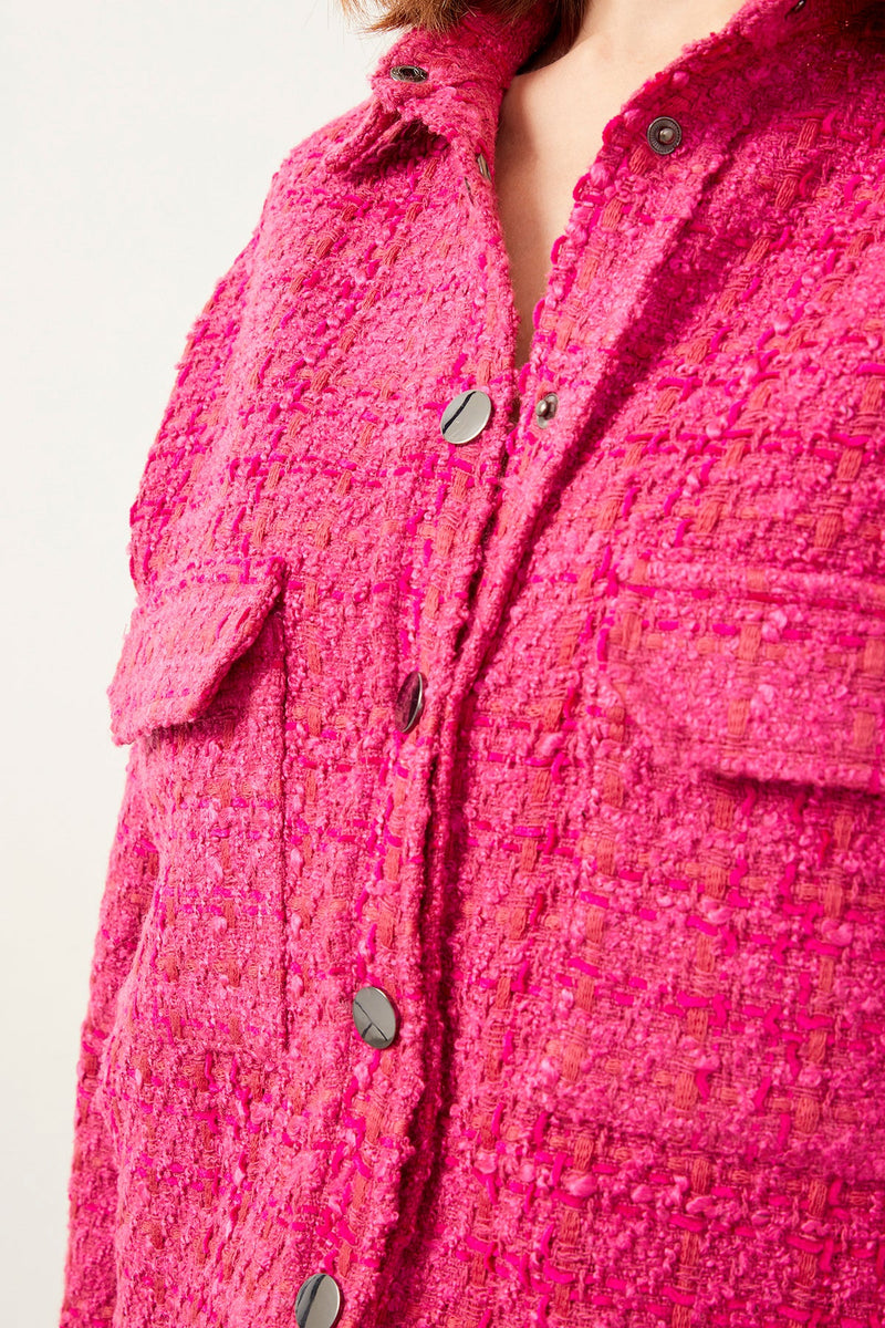 Pembe Cep Detaylı Çıtçtlı Tüvit Mini Kadın Ceket