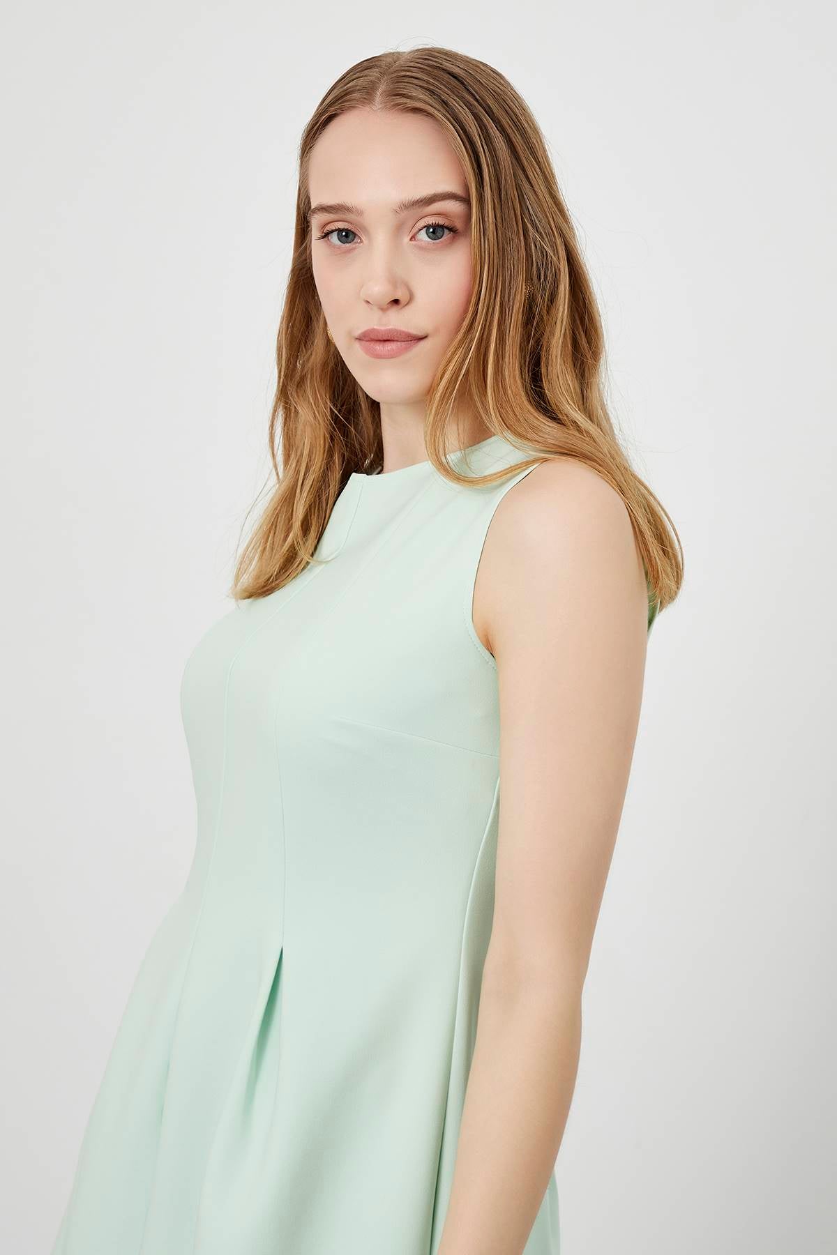 Mint Green Pleated Midi Length Dress