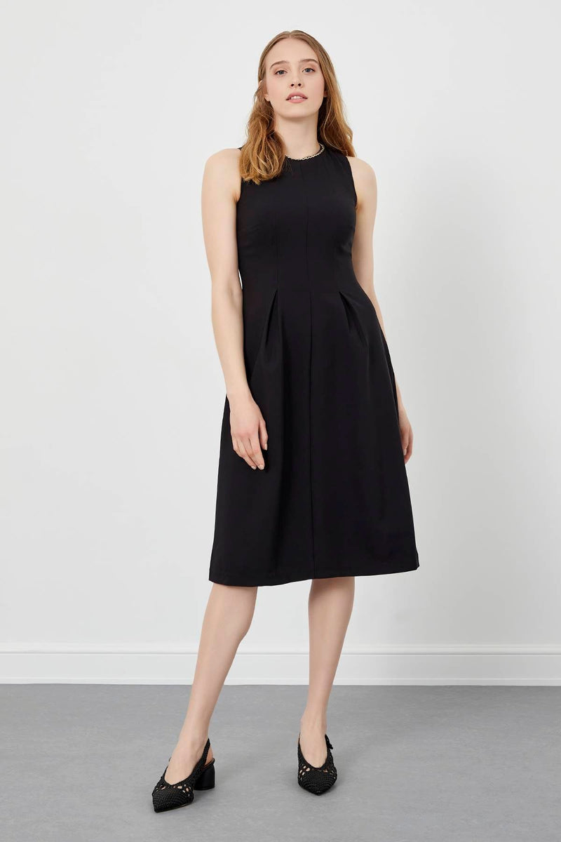 Black Pleated Midi Length Dress
