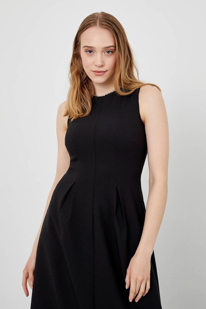 Black Pleated Midi Length Dress