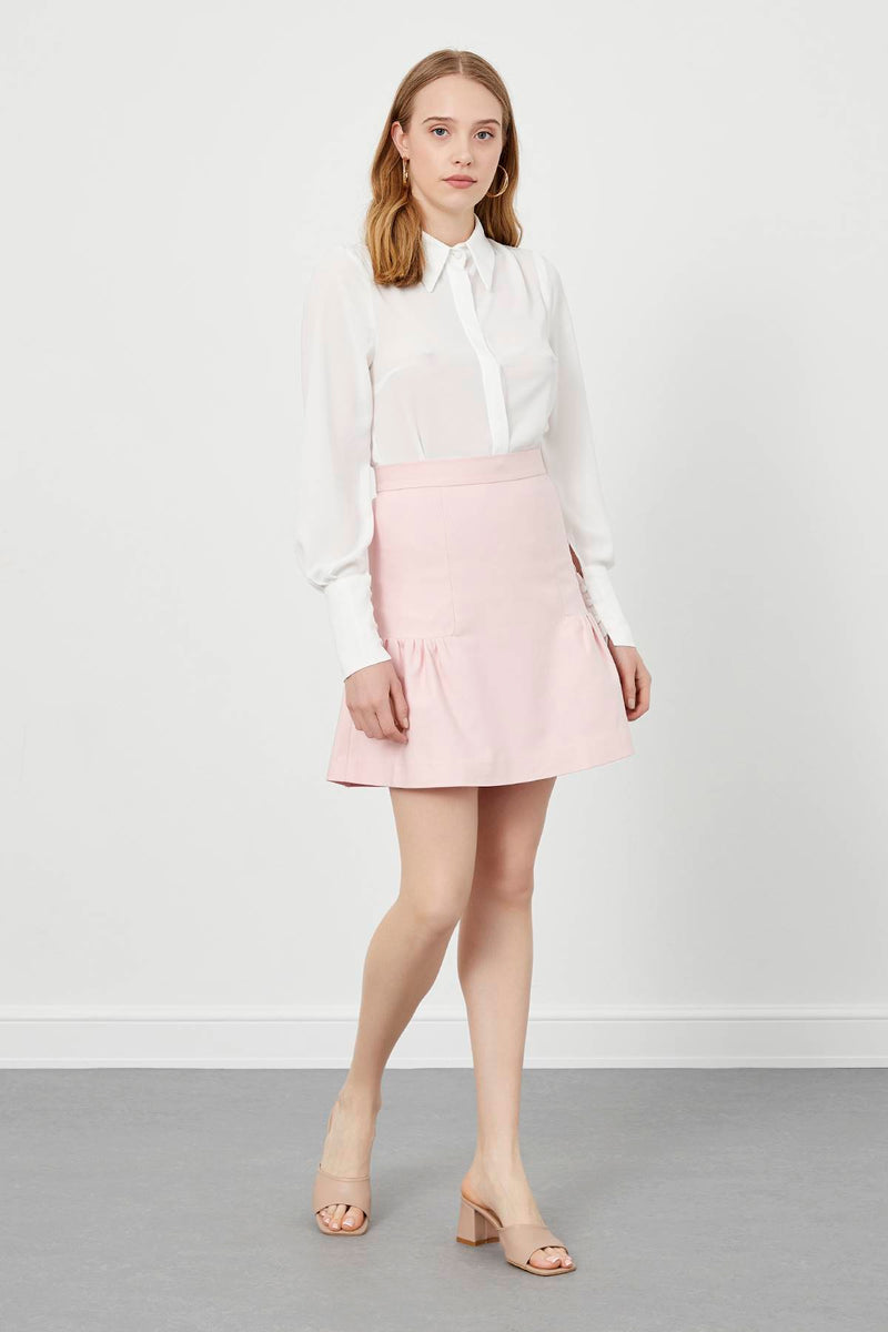 Powder Pink Pleated Bell-Shape Mini Skirt