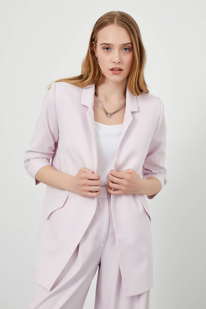 Powder Pink Pleated Sleeve Oversize Jacket