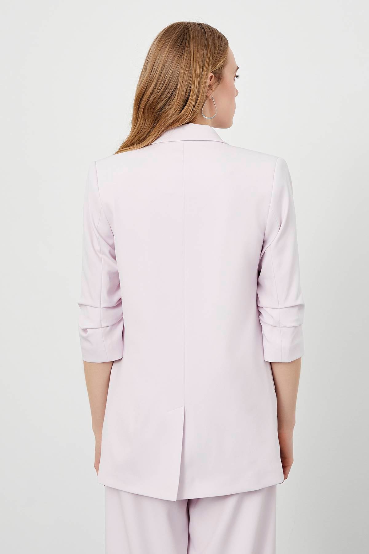 Powder Pink Pleated Sleeve Oversize Jacket