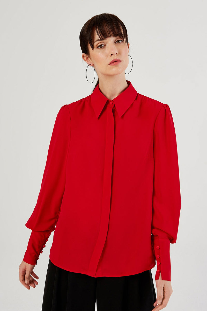 Red Pointed Collar Shirt