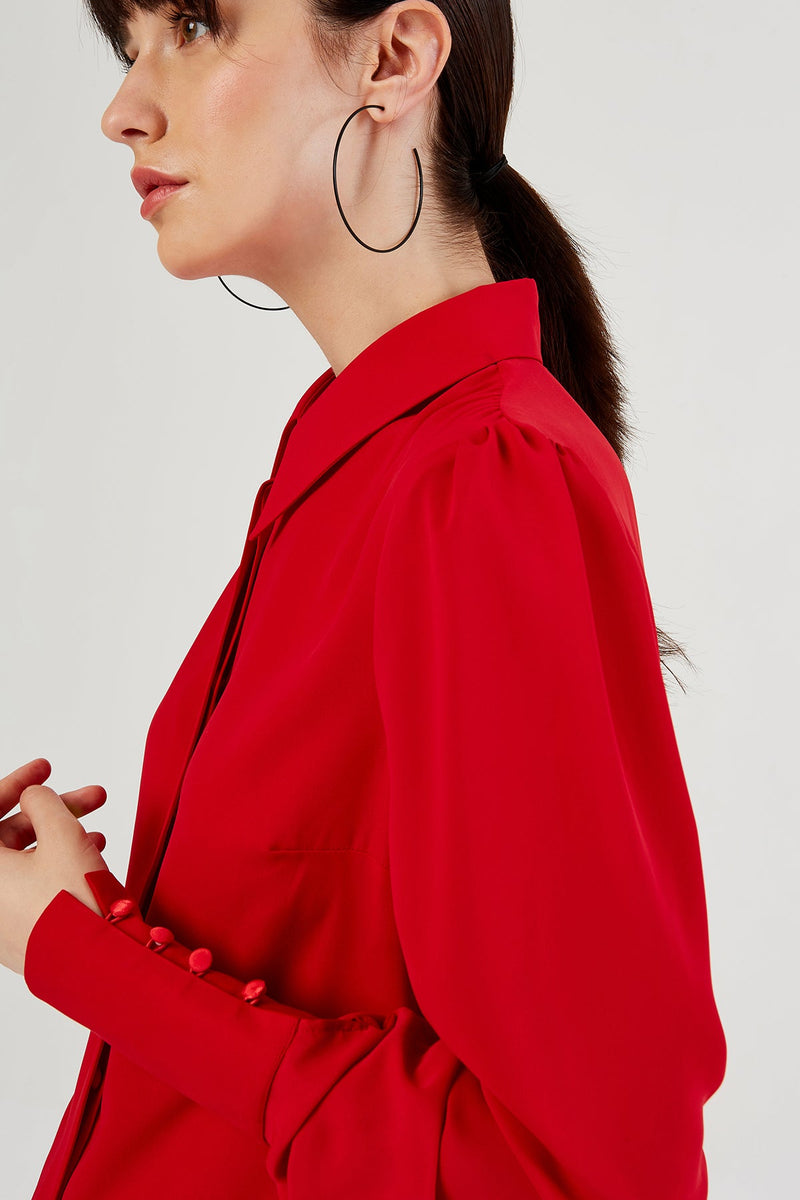 Red Pointed Collar Shirt