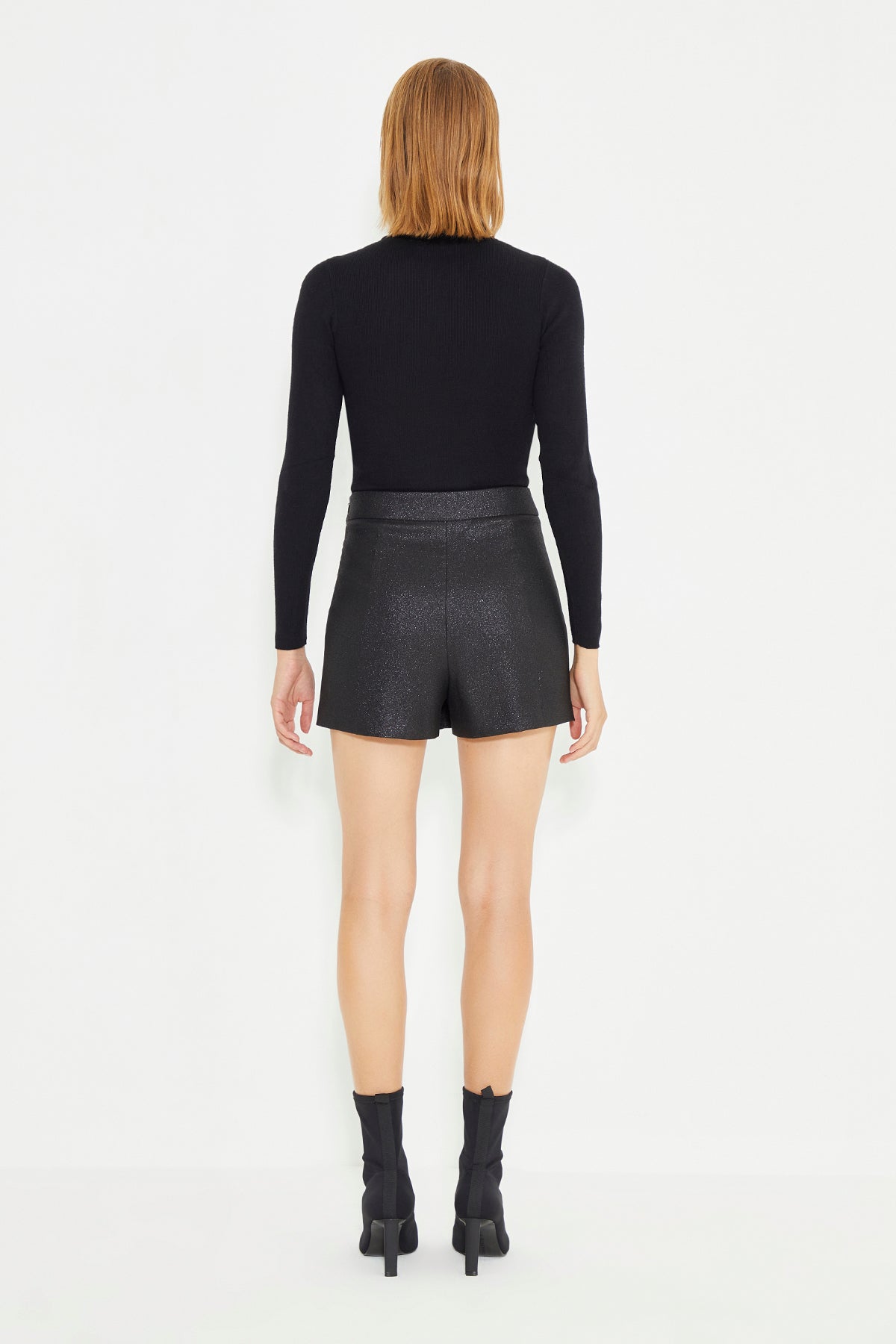 Black Side Snap Detail Mini Short Skirt