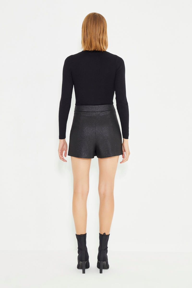 Black Side Snap Detail Mini Short Skirt