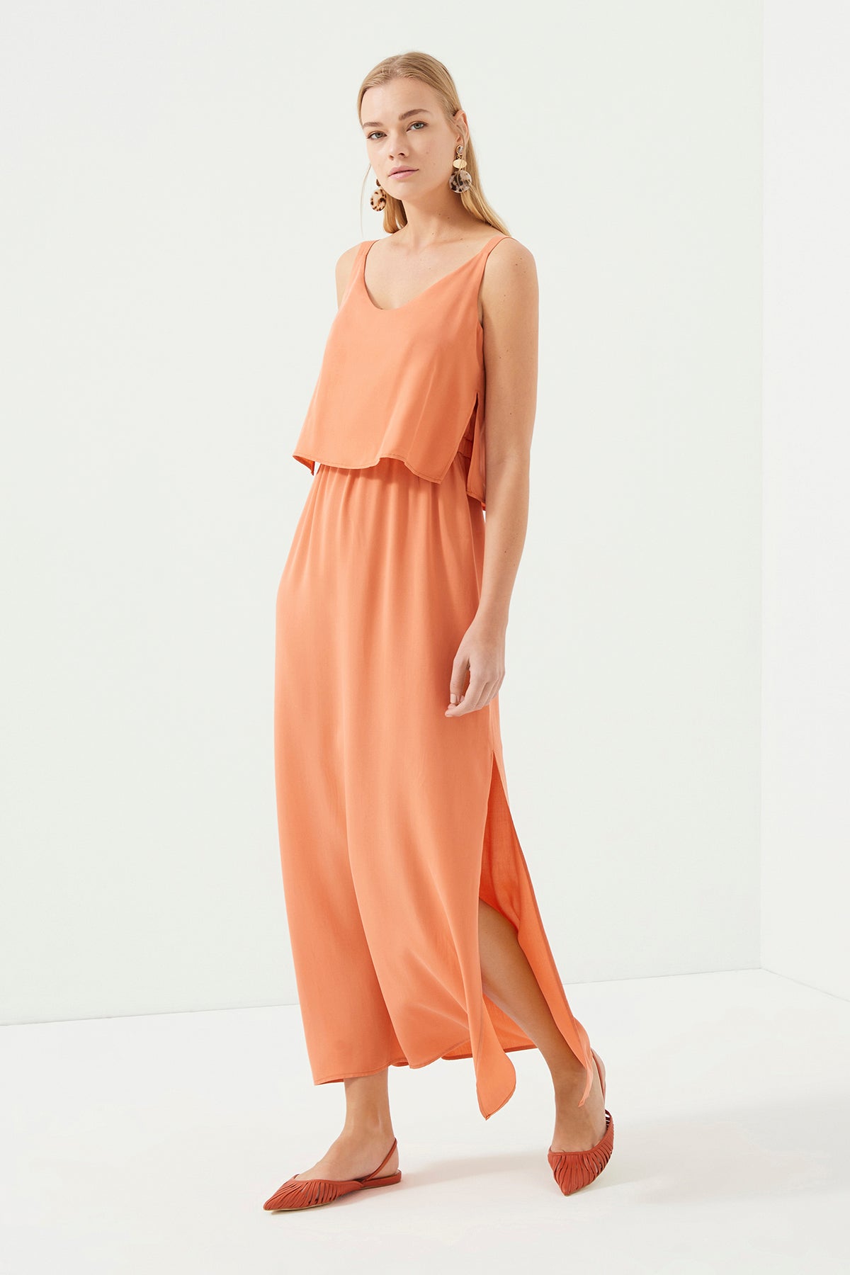 Orange Strappy Side Slit Dress