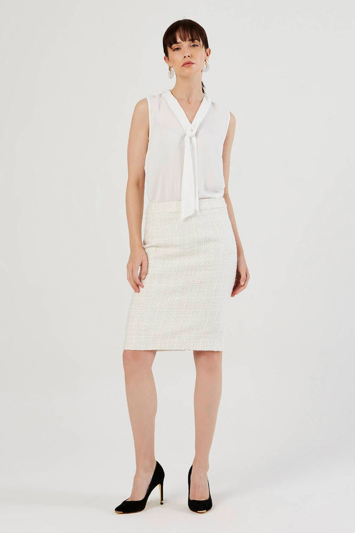 Tweed Fabric White Pencil Skirt