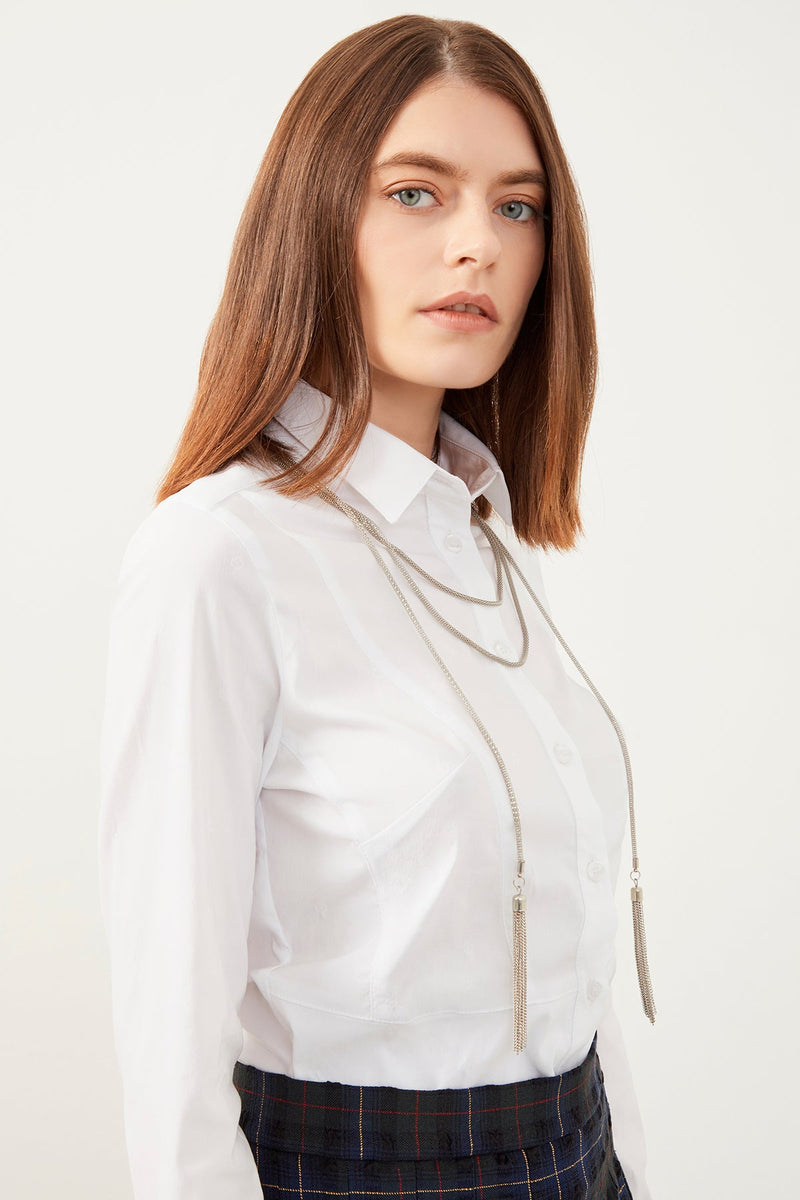 White Long Sleeve Collar Shirt
