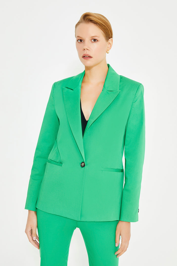 Green Shoulder Padded Double Breasted Jacket With Pockets